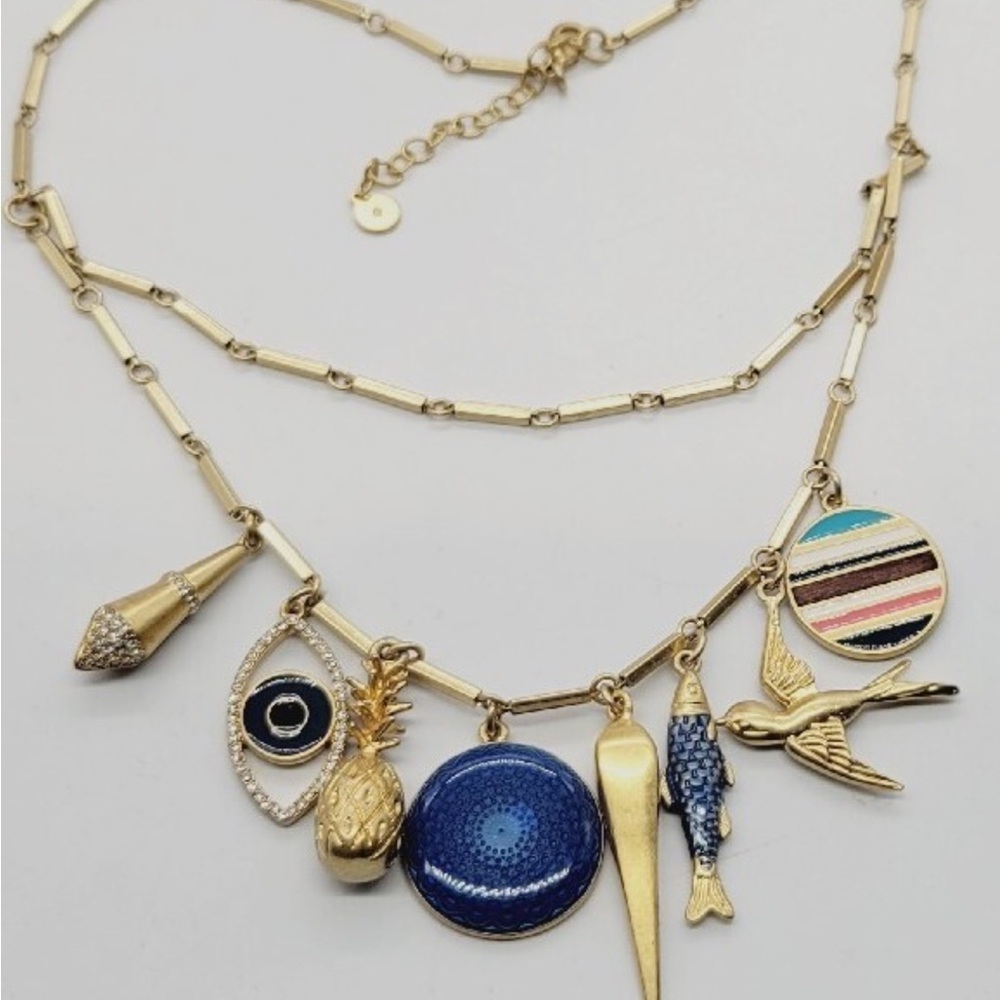 Stella & Dot Gold & Blue Jet Charm Necklace